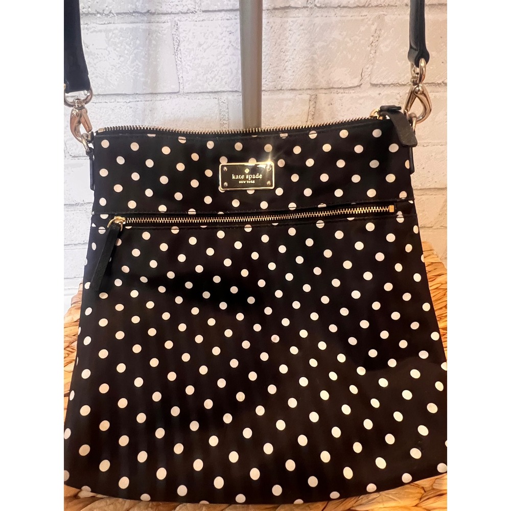 Kate Spade New York Polka Dot Nylon Crossbody Bag Black White Gold Hardware